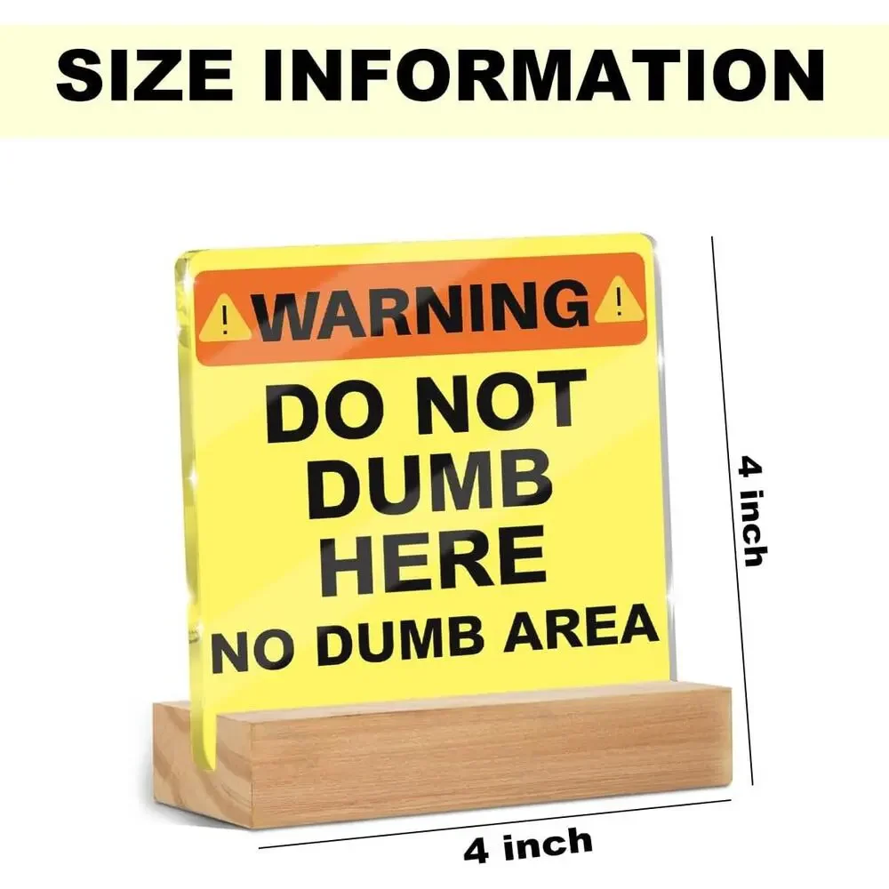 Funny Office Desk Decor Acrylic Sign Do Not Dumb Here 4x4 Gift Coworker